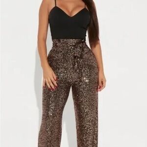 Fashion Nova Black and Brown Sequin Wide Leg Pants